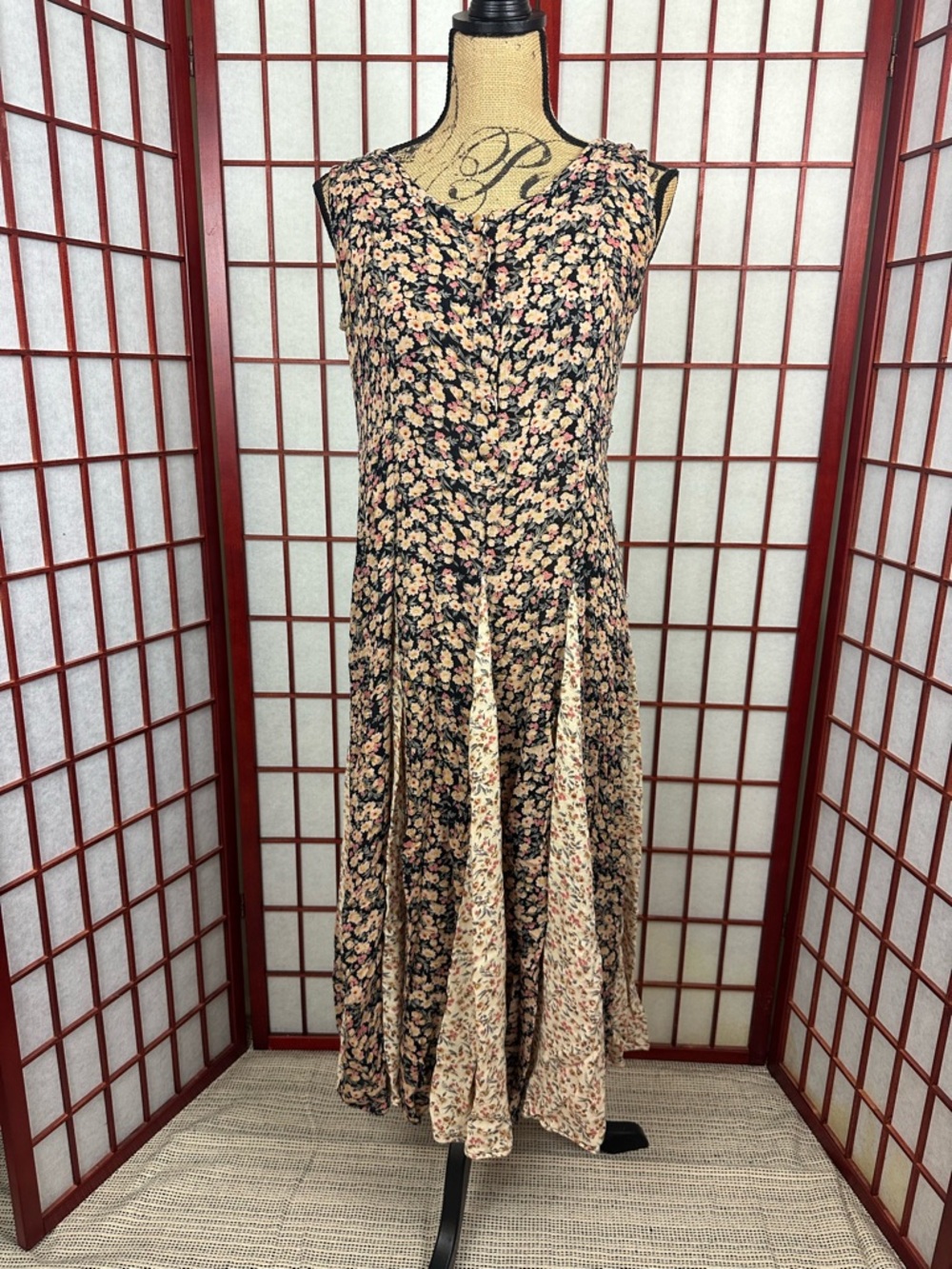 Vintage New York Studio Sleeveless Floral Panel Mori Kei Maxi Dress